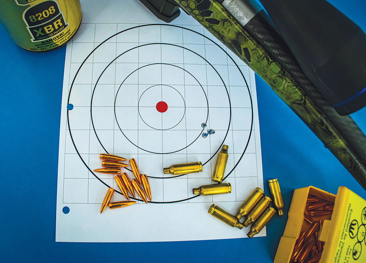 The most accurate load tested used IMR-8208 XBR powder and the sadly discontinued 100-grain Berger BT Target bullet. This single 5-shot group measured out to .32 inches. Out  of all the loads tested with this bullet and powder combination, not a single load broke one inch. A 25-round group using 29.0 grains of IMR-8208 XBR measured out to .73 inches, proving that  this rifle is capable of consistent sub-MOA  performance.